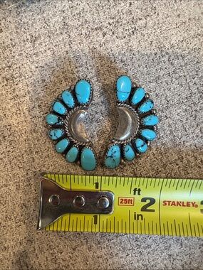 Sterling Silver Crescent Earrings with Turquoise Stones
